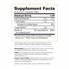 Chocolate-flavored vitamin D3 125 mcg chewable tablet close-up