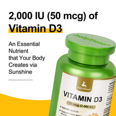 Close-up of Vitamin D3 2000 IU softgels in bottle