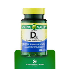 Nutrition facts panel for Vitamin D3 softgels