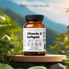 Close-up of vitamin D3 5000 IU softgel in olive oil