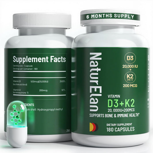 High-dose Vitamin D3 K2 (20,000 IU D3, 200 mcg K2 MK-7) capsules – 180 count