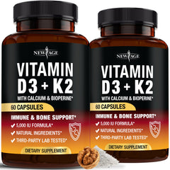Front view of Vitamin D3 5000 IU + K2 MK-7 100 mcg capsules