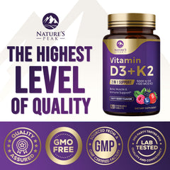 Bottled Vitamin D3 K2 Berry Chewable showing Non-GMO claim