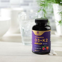 Berry-chewable tablets arranged on a kitchen counter