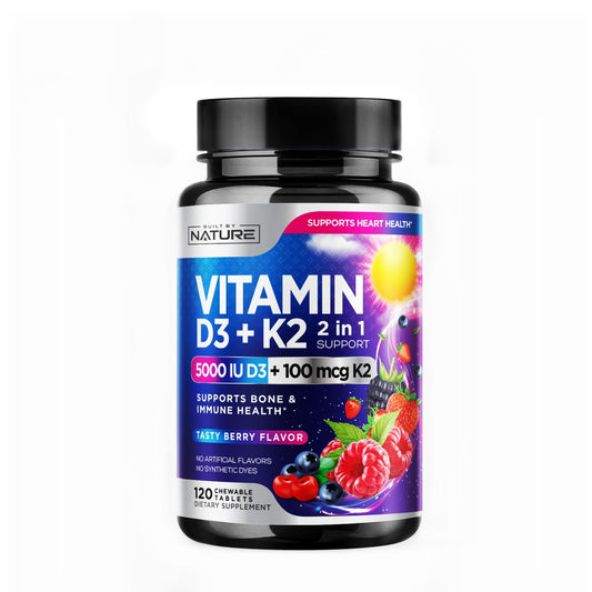 Hero image of Built By Nature Vitamin D3 K2 chewable berry flavor bottle 120 count