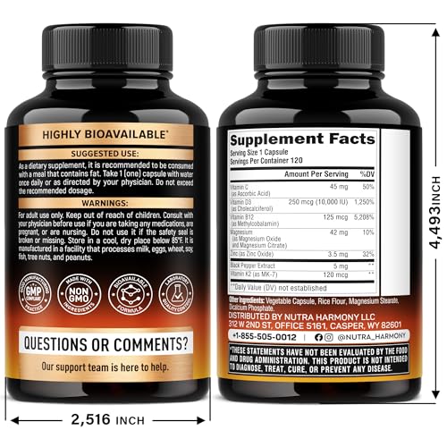 Front view of NutraHarmony Vitamin D3 K2 bottle (120 capsules)