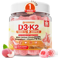 Vitamin D3 K2 gummies bottle – 60 count vegan supplement