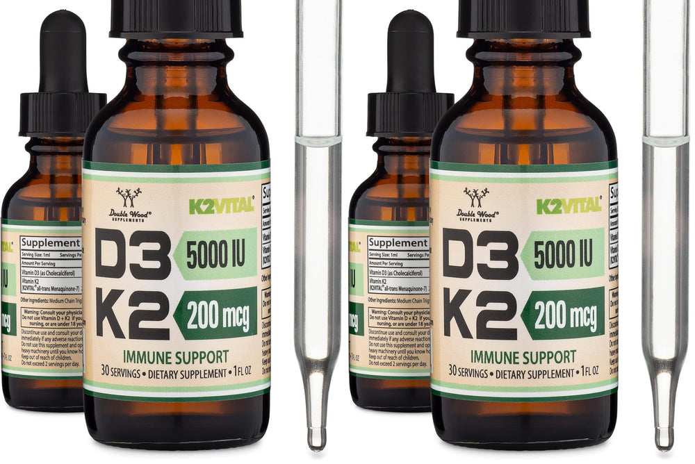 Front view of Vitamin D3 K2 5,000 IU liquid drops bottle set (2-pack)