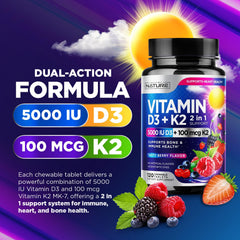 Berry-flavored Vitamin D3 K2 MK-7 chewable tablets