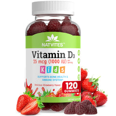 Bottle of Vitamin D3 Gummies for Kids strawberry flavor