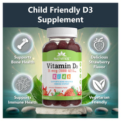 Nutrition label shows 1000 IU Vitamin D3 per gummy
