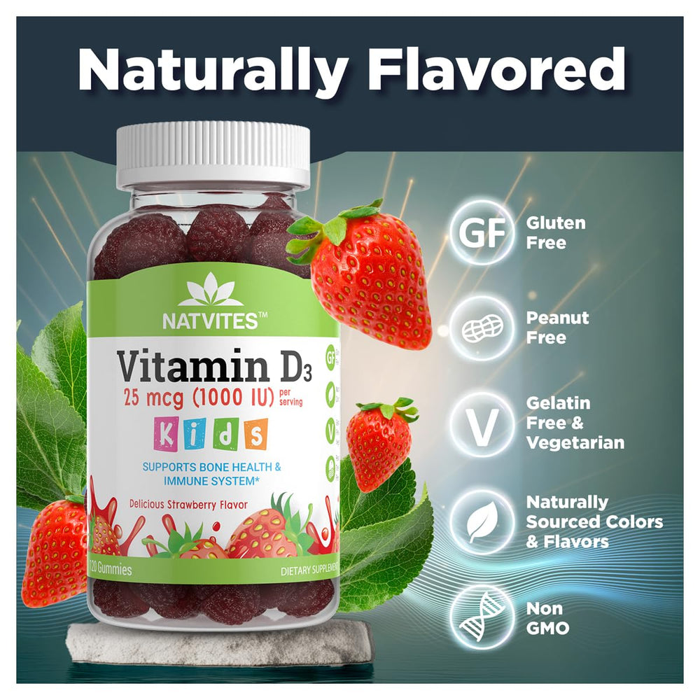 Box and bottle packaging for Vitamin D3 Gummies for Kids