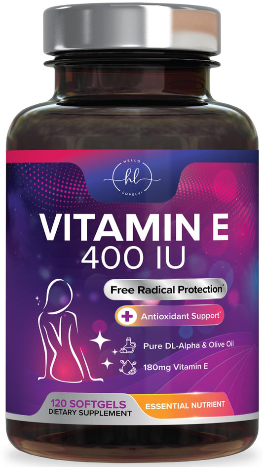 Vitamin E 400 IU softgel bottle – front view