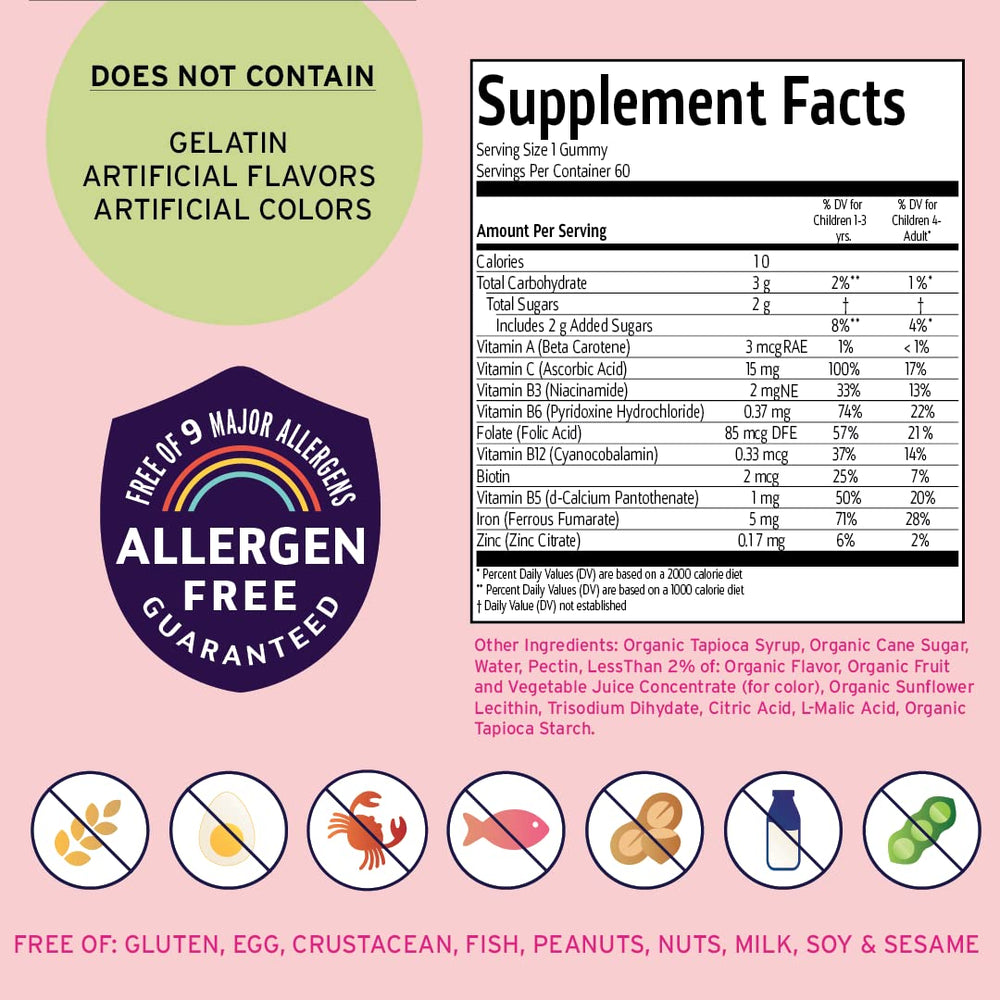 Nutrition facts panel for 60-day supply Vitamin Friends gummies with 15 mg Ferrous Fumarate per serving