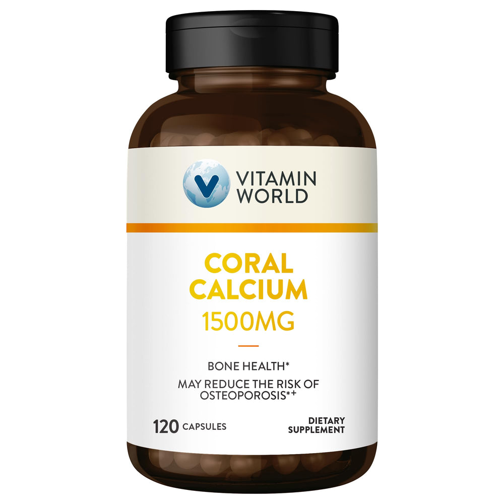 Vitamin World Coral Calcium 1500 mg bottle with 120 rapid-release capsules