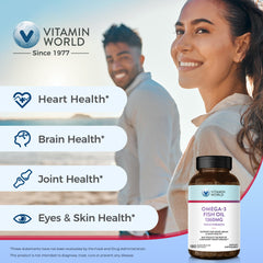 Close-up of bottle label showing 950 mg omega-3 per softgel (EPA & DHA)