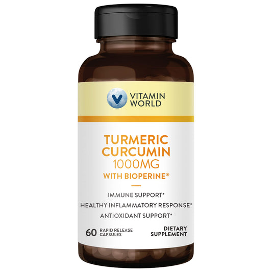 Vitamin World Turmeric Curcumin 1000mg with BioPerine label on bottle