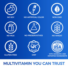 Non-GMO, gluten-free and allergen statement on Ultra 360 Men’s Multivitamin label