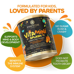 Illustration of 13 vitamins and 6 chelated minerals in Vitamini Splash