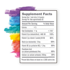 Close-up of Vitaminpaste multivitamin label with B3 B5 B6 D E and Xylitol