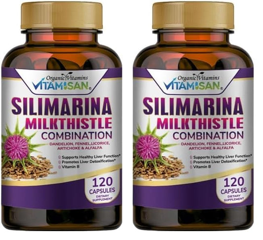 VITAMISAN Milk Thistle Silimarina Detox Formula bottle – Pack of 2, 120 capsules per bottle
