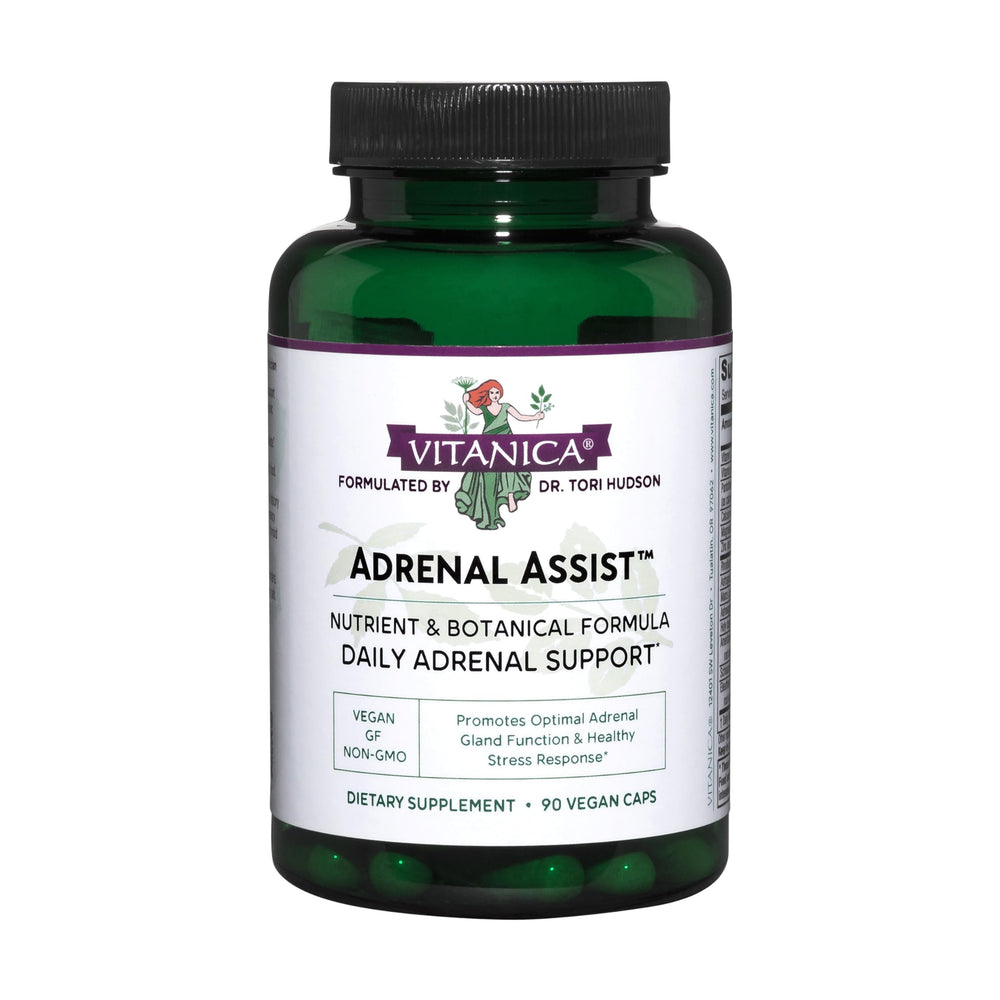 Vitanica Adrenal Assist bottle with 90 vegan capsules front view