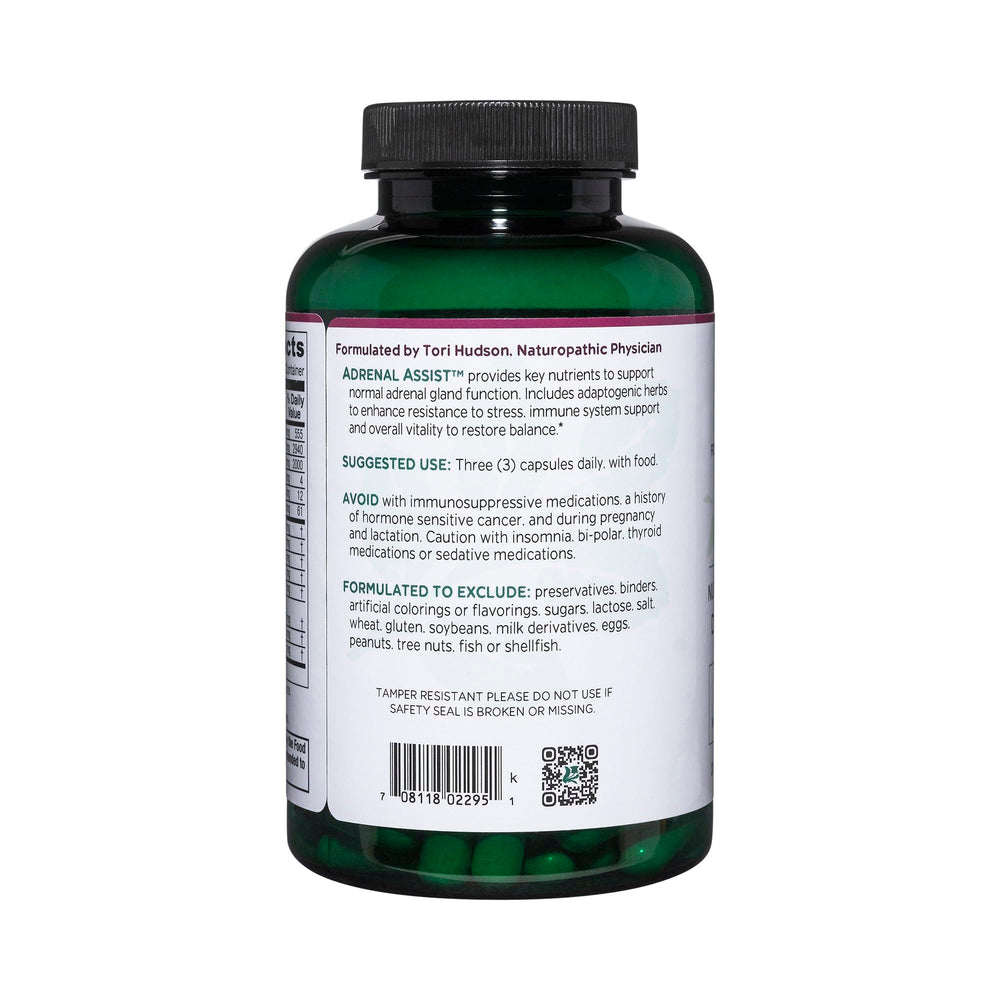 Vitanica Adrenal Assist capsules arranged to show vegan supplement format.