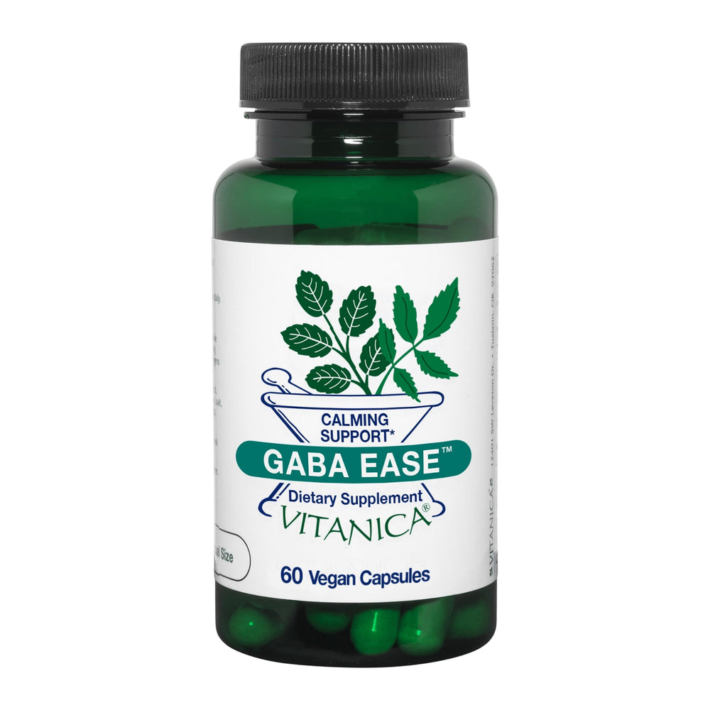 Bottle of Vitanica GABA Ease vegan calming support capsules