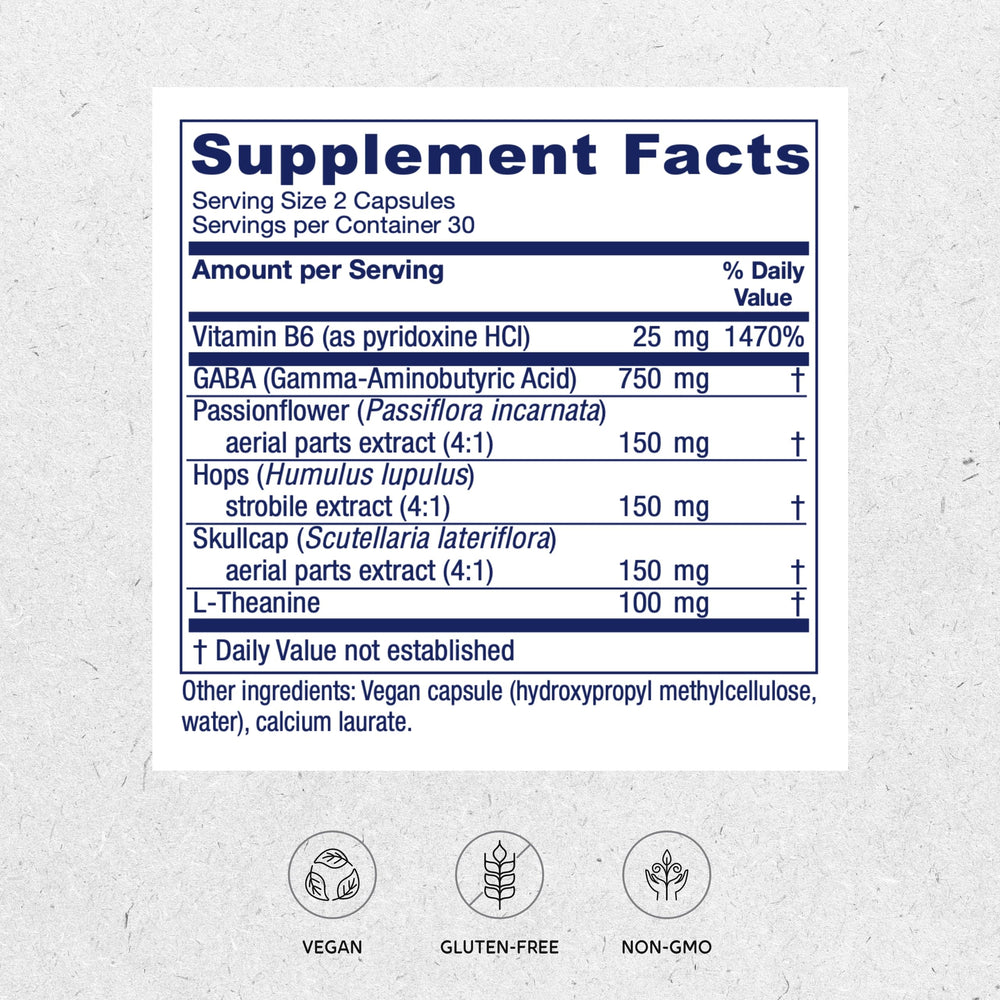 Close-up of GABA Ease label on bottle