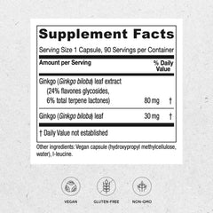 Close-up of standardized Ginkgo extract showing 24% flavone glycosides and 6% terpene lactones