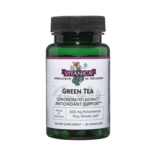 Close-up of Vitanica Green Tea Extract 330mg with 45% EGCG