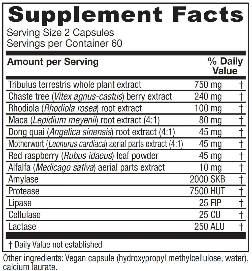 Motherwort, Dong quai, Maca root and Alfalfa in the blend