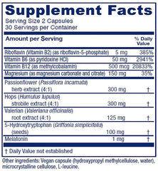Sleepblend ingredients: melatonin, valerian root, passionflower, and hops