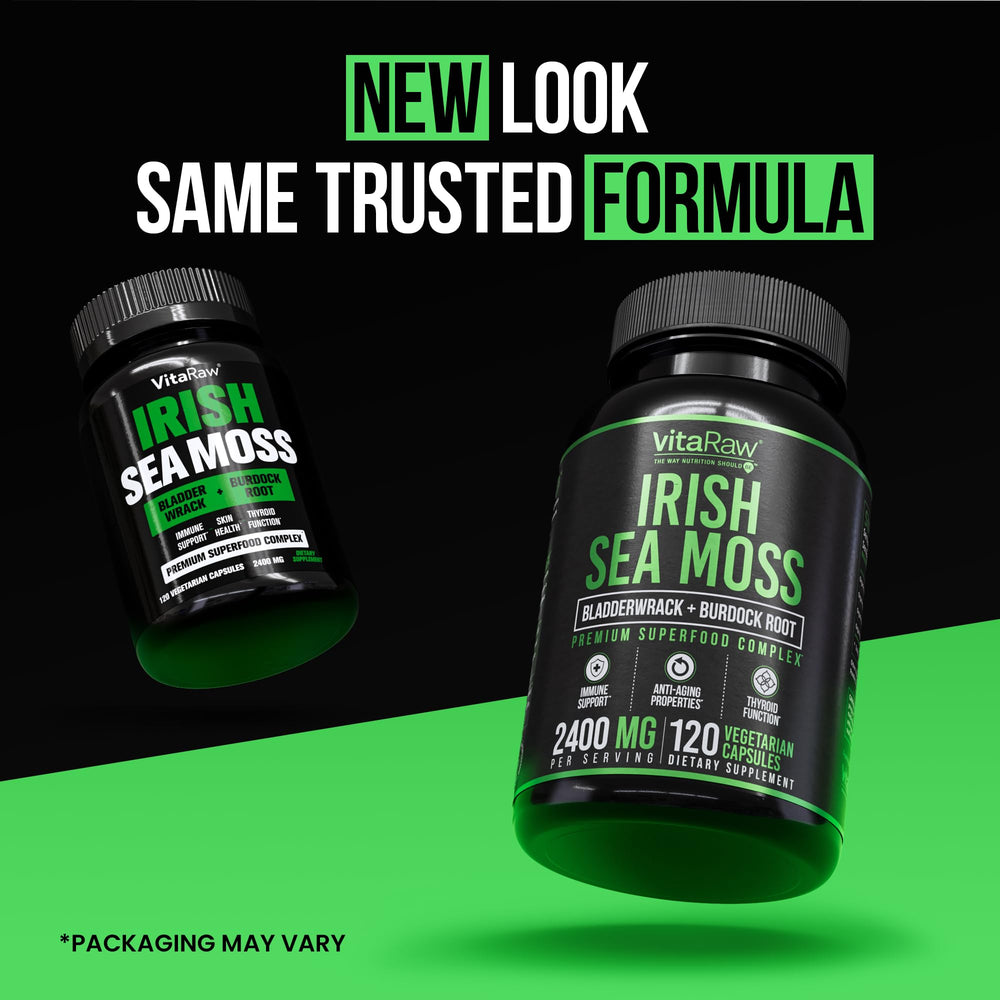 Bottle of VitaRaw Organic Irish Sea Moss capsules