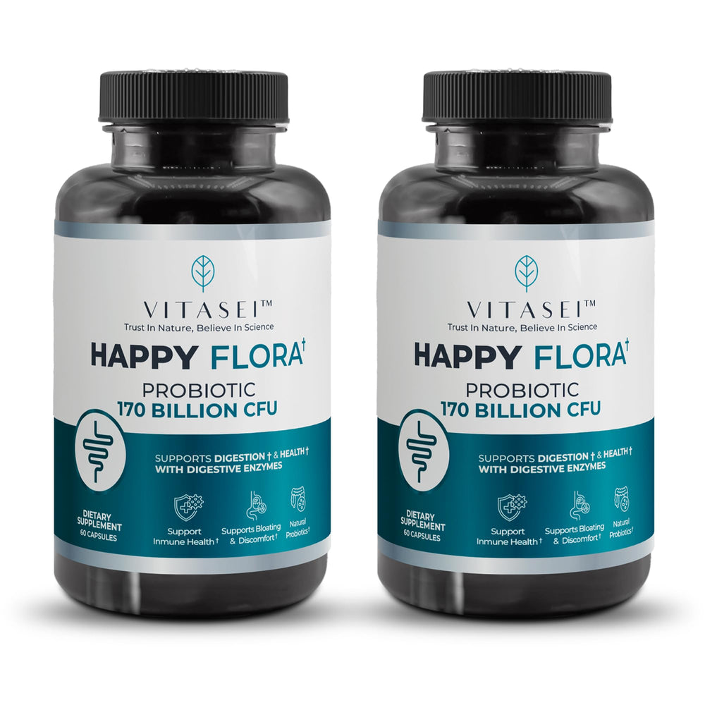 VITASEI Happy Flora Probiotic 170 Billion CFU with digestive enzymes, 2x120 capsules