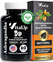 VitaUp Ashwagandha capsules bottle with 60 capsules (1310mg with black pepper)