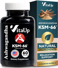 VitaUp Ashwagandha KSM-66 Bioperine bottle - front view