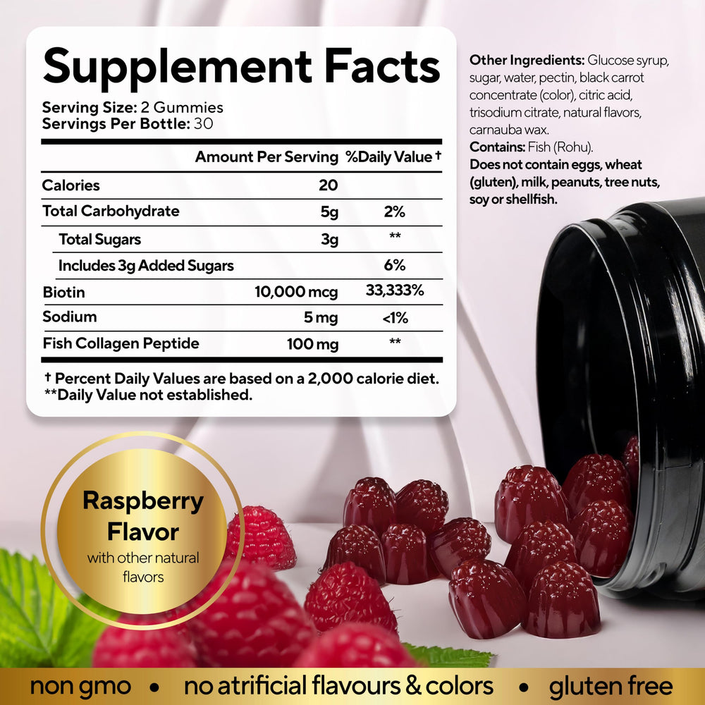 Close-up of VitaUp Biotin Gummies label