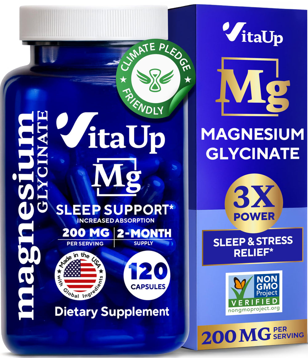 VitaUp Magnesium Glycinate 200mg bottle front view on white