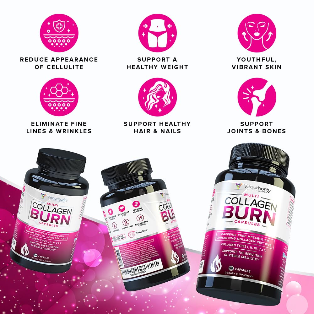 Vitauthority Multi Collagen Burn label close-up highlighting ingredients and collagen types