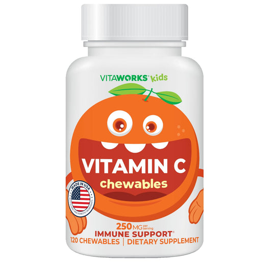 Main product image: VitaWorks Kids Vitamin C Chewables orange flavor, 120 count bottle