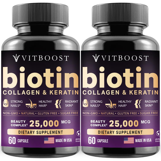Vitboost Biotin with Hyaluronic Acid, Collagen & Keratin bottle and label