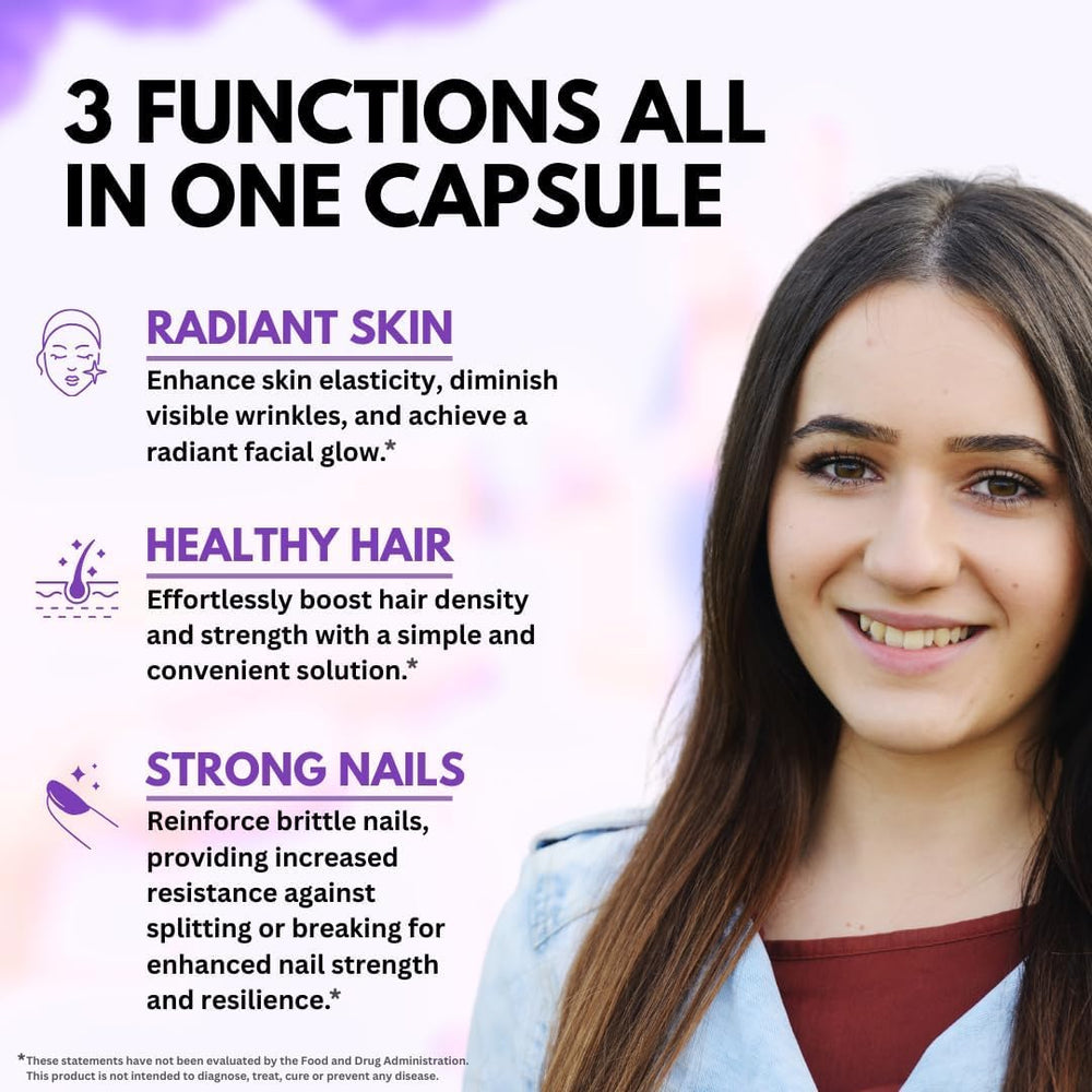 Close-up of Biotin, Hyaluronic Acid, Collagen and Keratin ingredients