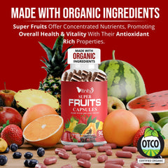 Close-up of fruit and greens supplement capsules