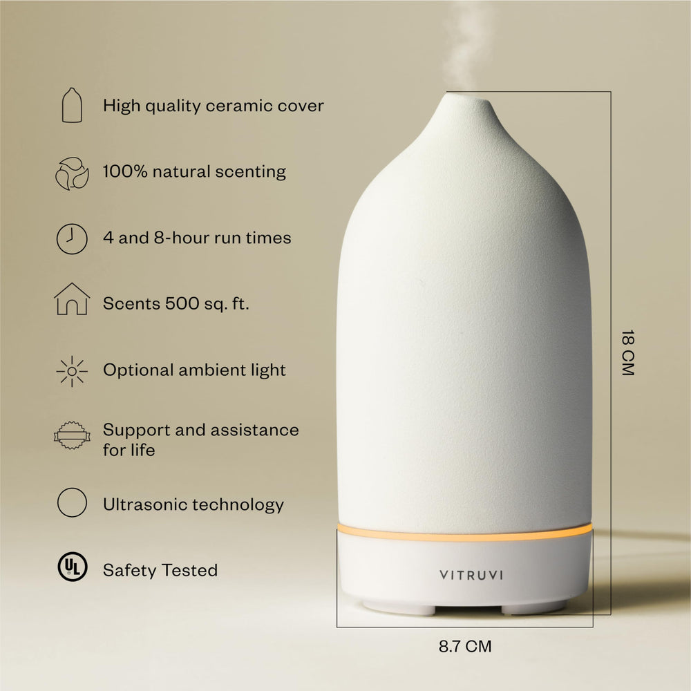 Stone Diffuser 90ml white ceramic with ambient LED light