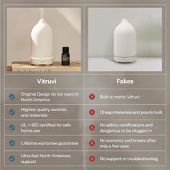 Original Vitruvi Stone Diffuser in white ceramic on desk