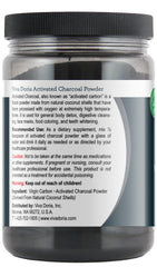 Porous activated charcoal powder close-up coconut-derived