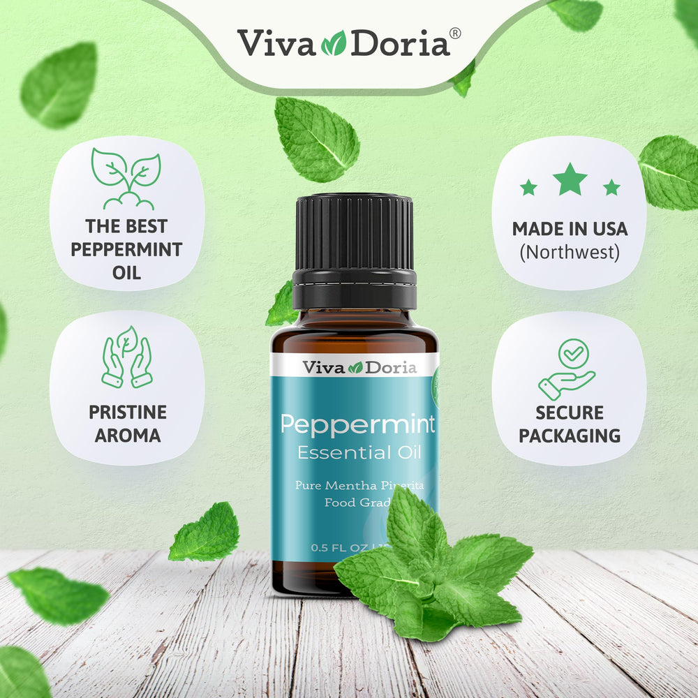Peppermint essential oil with glass dropper and packaging