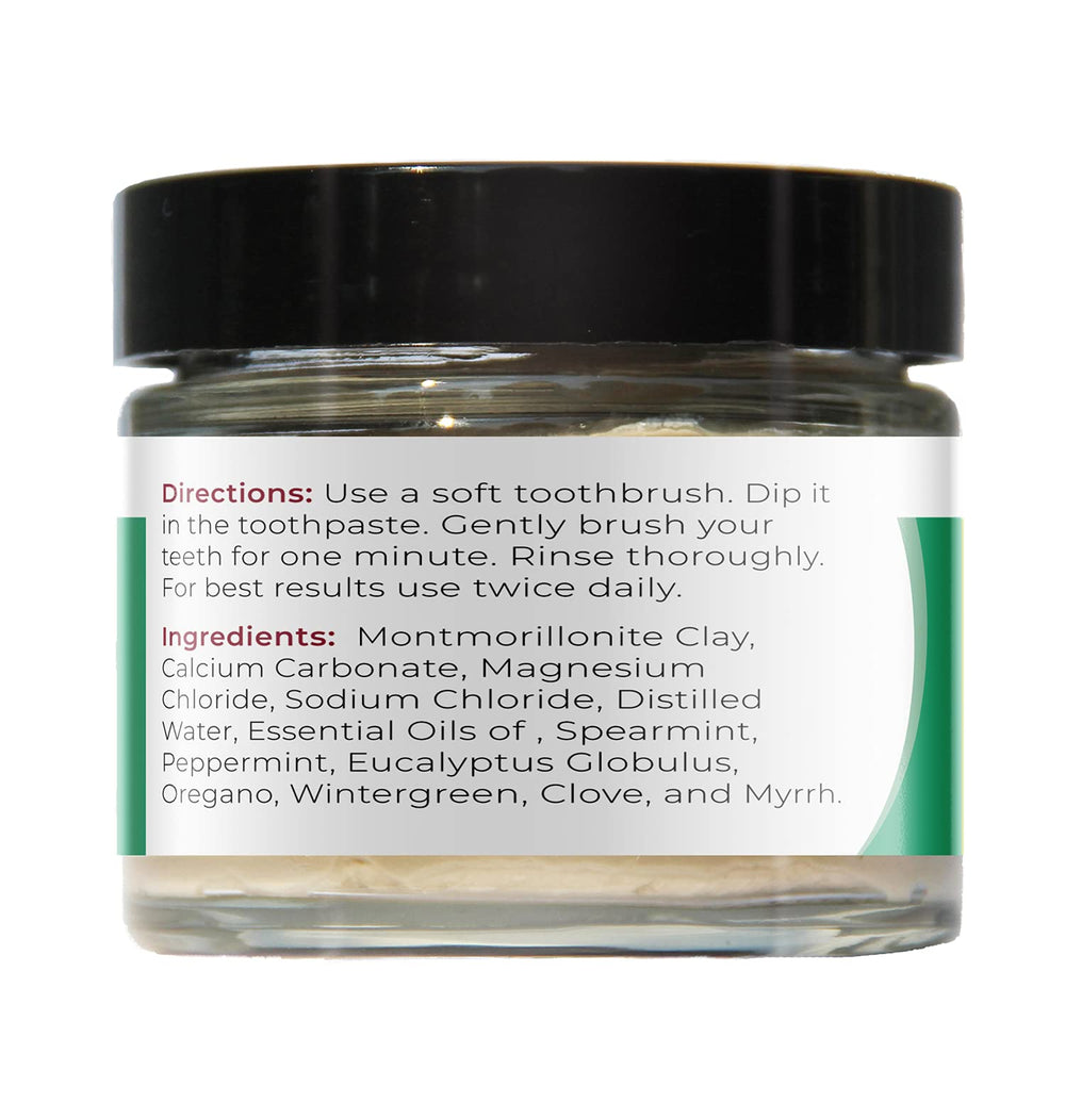 Close-up of Viva Doria Spearmint toothpaste in a reusable glass jar with mineral-rich formula
