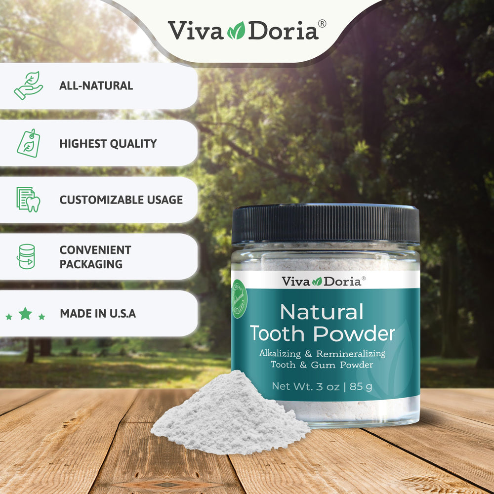 3 oz glass jar of Viva Doria tooth powder